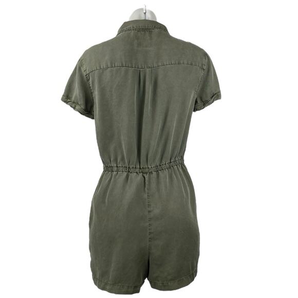 Abercrombie & Fitch Olive Green Short Sleeve Drawstring Button Jumpsuit Romper S - Picture 3 of 5